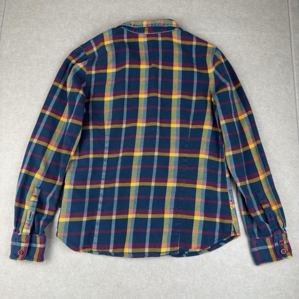 Patagonia Worn Wear S Fjord Flannel Shirt Organic Cotton Navy Gold‎ Burgundy - Picture 2 of 13